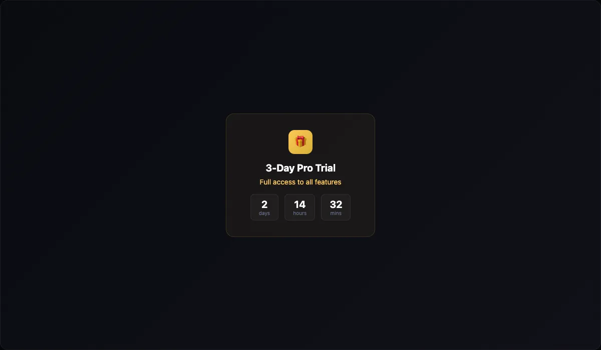FuseIQ 3-Day Pro Trial badge showing countdown timer for trial period
